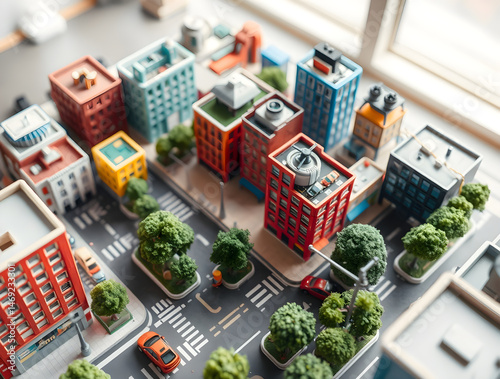 Miniature city model representing urban planning and development