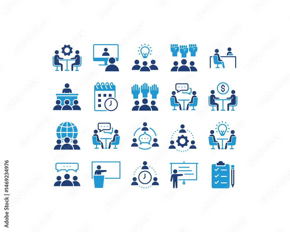Set of meeting icons, conference, interview, Set of meeting icons, conference, interview,