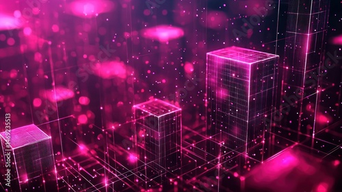 Glowing magenta network with cubic structures