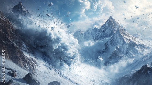 Avalanche in snowy mountains photo