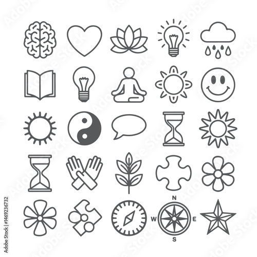 Set of mental health doodle on white background. Hand drawn abstract doodle isolated on white background.