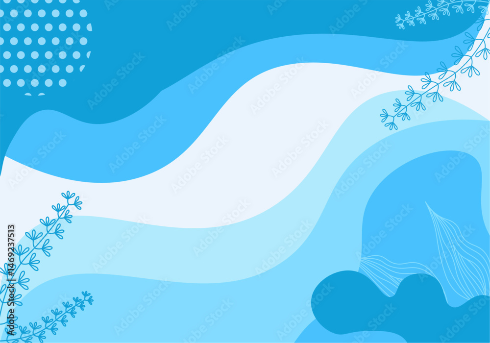 Naklejka premium Vector Background Template Floral Blue Leaves Leaf Flower Spring and Summer Hand drawn