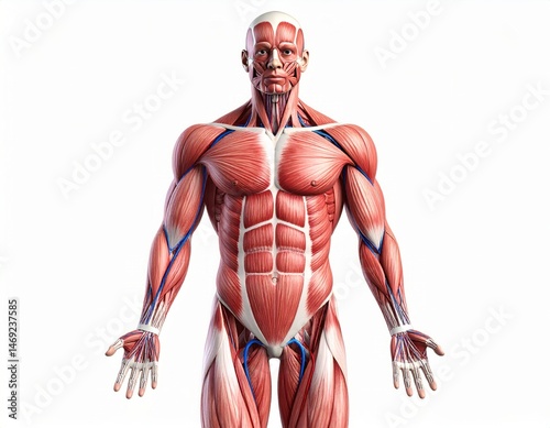 Muscle contraction concept, human muscle body over white background