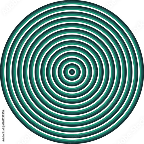 Visual effect created by white and green circles getting progressively smaller