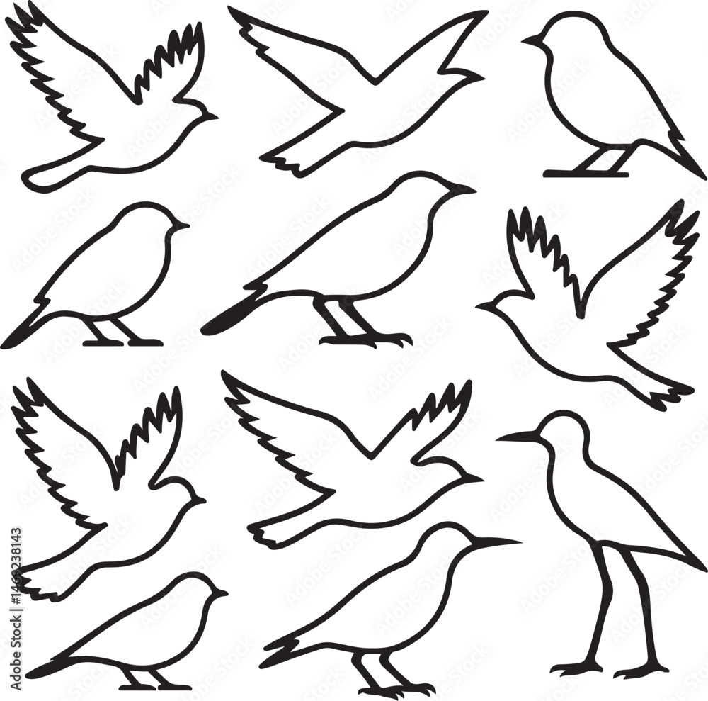 Obraz premium Line art birds vector