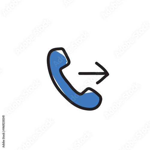 Phone call transfer icon.  A simple hand-drawn phone icon with an arrow indicating a transfer
