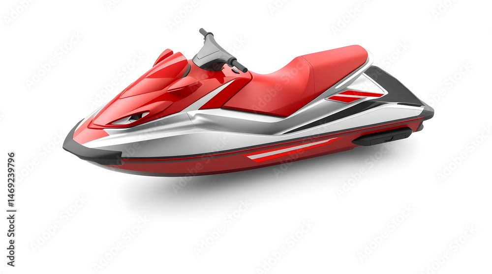 Naklejka premium Red and silver personal watercraft on white background