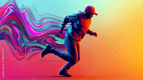 Wallpaper Mural Dynamic Runner: A vibrant digital art depicting a man in motion, streaked with colorful energy trails, symbolizing speed, freedom, and the power of human movement. Torontodigital.ca