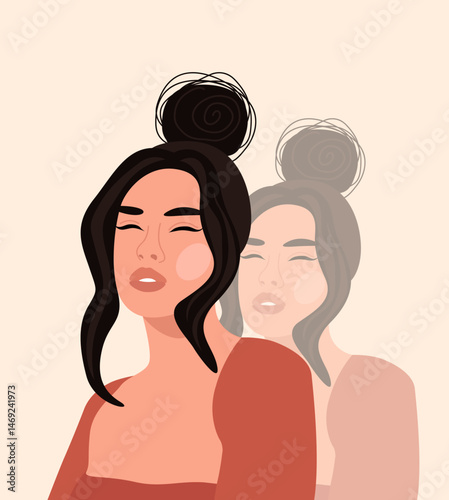 Illustration of a pretty girl on a light pink background.
