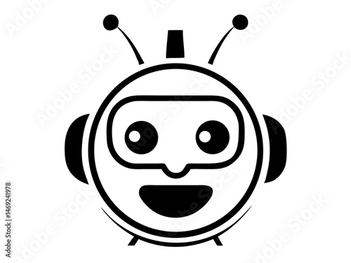 Black chatbot face icon vector silhouette design for digital communication.