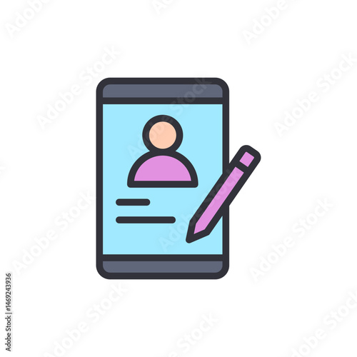 Digital account creation or profile editing on mobile device concept