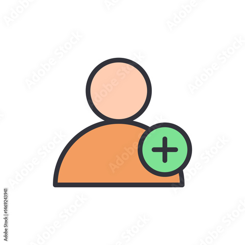 User profile addition icon, illustration of a new person joining a group