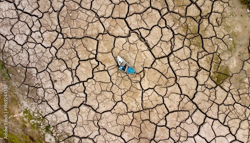 Aerial View of Kayak on Cracked Dry Earth