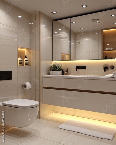 Modern, elegant bathroom interior with sleek design