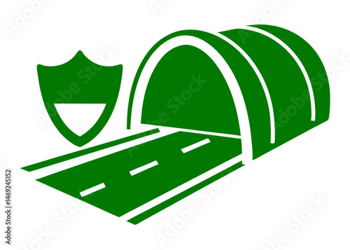 Green tunnel road with shield symbol abstract vector illustration