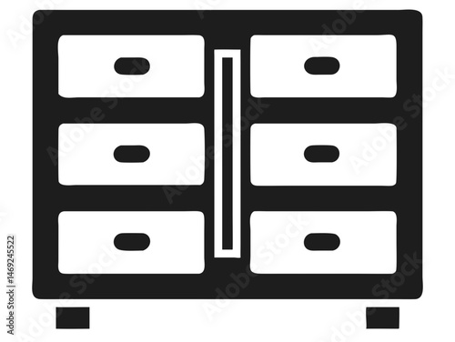 Minimalist black silhouette illustration of a storage cabinet with drawers design
