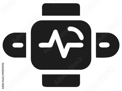 Minimalist black silhouette of a smartwatch with heart rate display for fitness