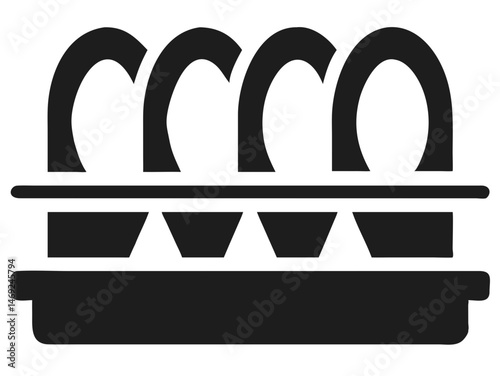 Modern black silhouette of a kitchen dish rack design with transparency
