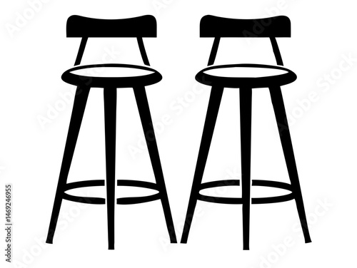 Two black bar stool silhouettes on a transparent background vector illustration