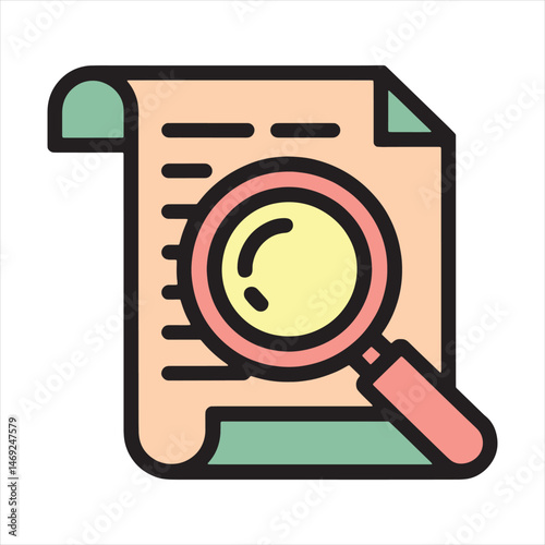  icon of a rolled-up document with a magnifying glass vector