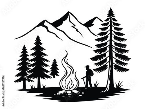 Fire Camp Illustration Clip Art Design Shape. Outdoor Adventure Silhouette Icon Vector
