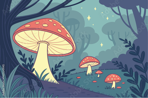 68 whimsical glowing fantasy mushroom landscape, digital art, highly detailed, vibrant colors, magical woodland, dreamlike, ethereal, 8k, octane render