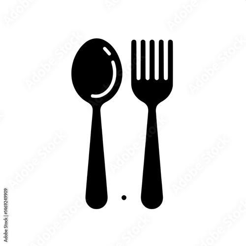 Black and White SVG of a Spoon and Fork Side by Side