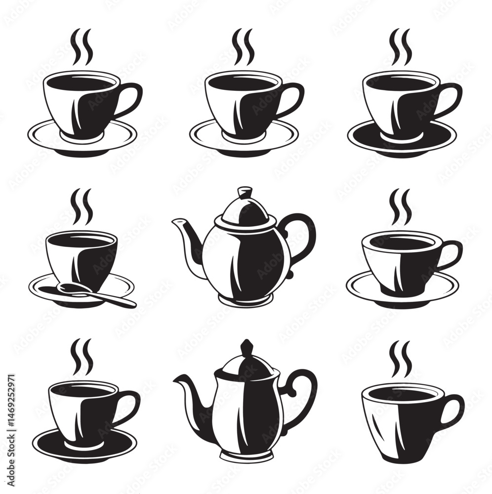 Coffee and Teapot Icons Collection vector Coffee and Teapot Icons Collection vector