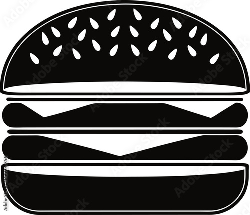Minimalist Black Burger Icon - Simplified Design for Fast Food
