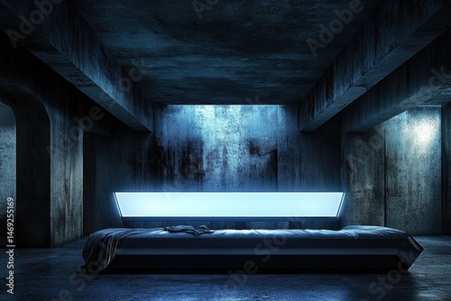 Wallpaper Mural Futuristic, dimly lit concrete bunker interior Torontodigital.ca