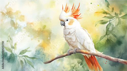 Vector illustration. Watercolor drawing of a Cockatoo parrot