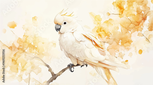 Vector illustration. Watercolor drawing of a Cockatoo parrot