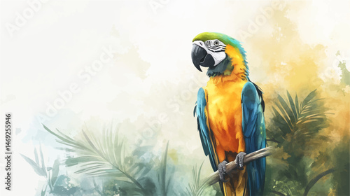 Vector illustration. Watercolor drawing of a macaw parrot