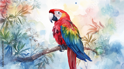 Vector illustration. Watercolor drawing of a macaw parrot