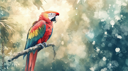 Vector illustration. Watercolor drawing of a macaw parrot
