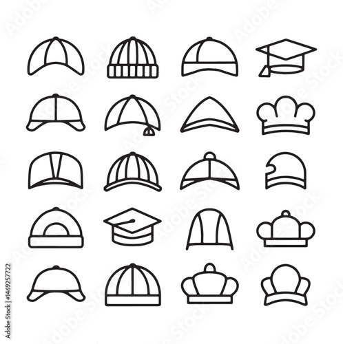 Hat Icons Collection Diverse Head wear Styles vector