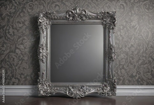 Ornate silver frame with floral damask backdrop ,  pattern,  lace