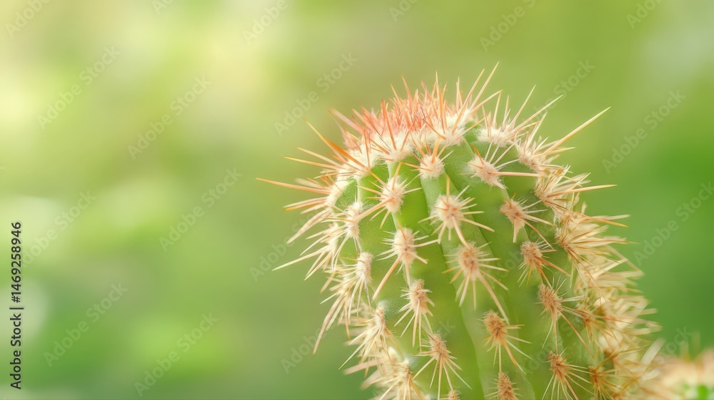 Close-Up of a Green Cactus with Orange Spines and Soft Lighting Close-Up of a Green Cactus with Orange Spines and Soft Lighting