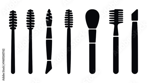 Beauty and makeup tools solid icons set – silhouette, filled, cosmetic essentials