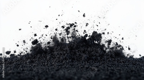 Explosion of Dark Powder on White Background explosion black powder dark powder charcoal carbon dust