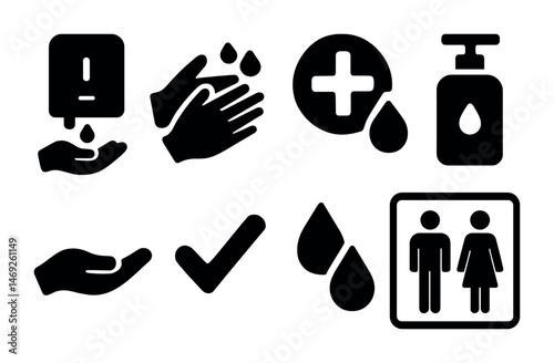 Hand hygiene solid icons set – filled, sanitation, health safety symbols