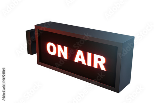 Obraz na płótnie Glowing On Air box-shaped sign with illuminated red letters, isolated on a white background, clean cutout signage element for media concept. 3D Rendering. w salonie