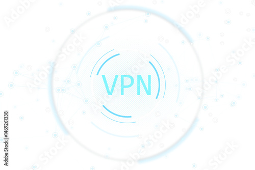 Obraz na płótnie VPN symbol in cyan with abstract circular graphics and network nodes, isolated on white background, representing secure connection concept. 3D Rendering w salonie
