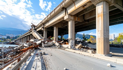 Collapsed Highway Overpass Under Cloudy Sky