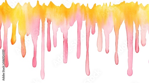 Colorful dripping paint streaks on a white background.