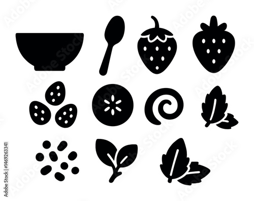 Healthy food solid icons set – flat, filled, nutrition and diet symbols