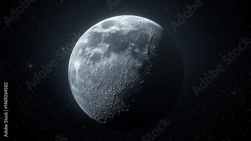 Mysterious Half Moon in Deep Space with Stars moon space stars mysterious astronomy night sky lunar