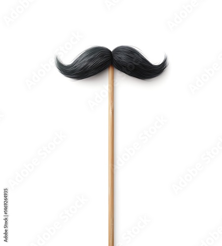 A playful black mustache on a stick against a white background perfect for party props and fun celebrations.
