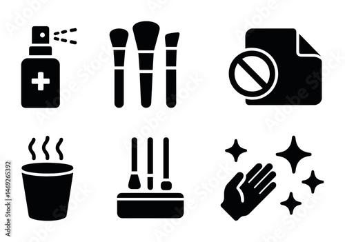 Beauty and hygiene solid icons set – cleaning, skincare, cosmetics symbols