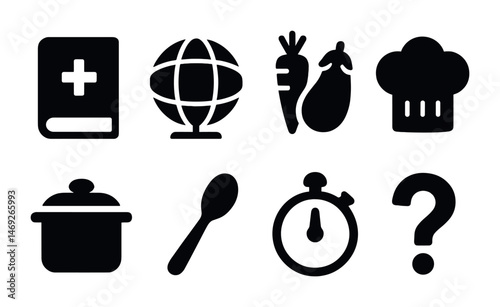 Culinary and cooking solid icons set – filled, kitchen, food preparation symbols